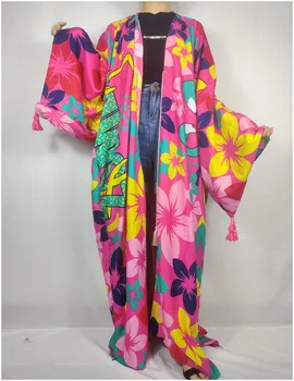Amerika Priljubljenih Poletnih Muslimanskih Plaži Priložnostne Dolg Rokav Kimono z Tassel Dashiki Nigerijski Bombaž tam kaftan Jopico Haljo Obleke