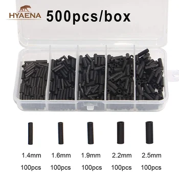 Hyaena 500pcs/Box Ribolov Priključek Kompleti Mat Črni barvi Bakra En Sod Robljenjem Rokavi Cev Ribolov Pribor