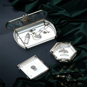 Evropski retro majhno razkošje ustvarjalne stekleni nakit škatla za shranjevanje, lepe in plemenite namizje princesa jewelry prikazno polje