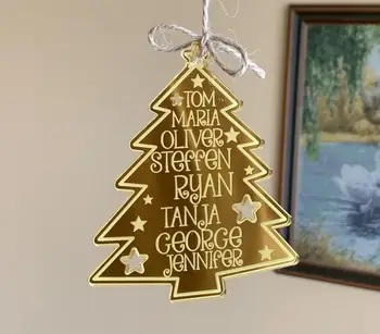 Osebno Drevo Imena Viseči Okras Božič Ogledalo Zlato, Lesa Oznake Trojk Dekoracijo Božič Družinski Darilo