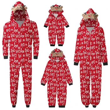Božič starši-otrok, Oblačila Moda Hooded Tiskanja Doma Jumpsuit Plus Velikost Družina Treh Počitniških igranje Vlog, Kostumi