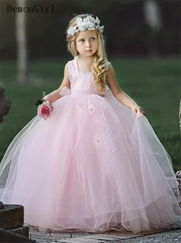 Roza Til Cvet Dekle Obleko za Poroko Cvetlični Žogo Obleke Prvo Obhajilo Obleke Otroci Rojstni dan Oblek