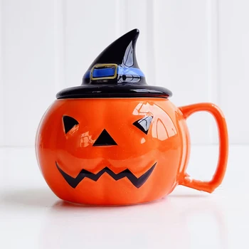 Halloween Keramični Kreveljiti Bučna Imp Oblikovan Skodelico Kave Zajtrk S Pokrovom Pokal Žlico Pokal Cartoon Holiday Gift Pokal