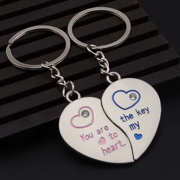 BREZPLAČNA DOSTAVA za FEDEX 100pairs/veliko 2019 Nova Zasnova Ste Ključ do Mojega Srca Nekaj Keychains Kovinsko Srce Keyrings za Ljubitelje