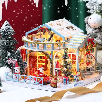 Romantična božič sneg noč s Santa Prevoz Diy Miniaturni Lutke Komplet Pohištvo Odrasle Otroke Božič Hiše Darilo Igrača