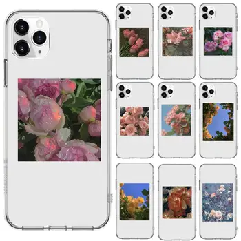 Umetnost cvetje Lep modni Telefon Primeru Pregleden za iPhone 6 7 8 11 12 s mini pro X XS XR MAX Plus kritje funda lupini