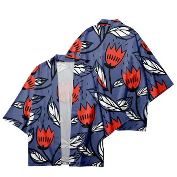 Risanka Cvet, Listi, Tiskani Moški Ženske Kimono Plaža Hlače Ulične Svoboden Japonski Majica Haori Jopico Cosplay Yukat