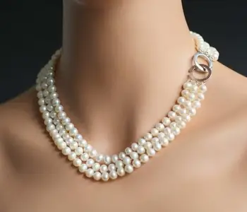 Edinstven Biseri nakit Store 3 vrstic Beli Krog Pristno Sladke Biserna Ogrlica, Očarljive Ženske, Nakit