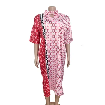 XL-4XL Afriške Obleke za Ženske Jeseni Afriških Žensk O-vratu Poliester Tiskanje Kolena-dolžina Obleko Afriška Oblačila
