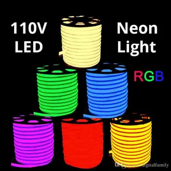 RGB AC 110V Neon LED Vrv Trak 50 Metrski nepremočljiva 5050 SMD Svetlobe 60LEDs/M z oskrbo z električno energijo Cuttable na 1Meter