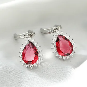 Nov modni rdeči kristal ruby dragih kamnov diamanti spusti uhani za ženske, bela, zlata, srebrna barva nakit, dragulji, brincos slaven