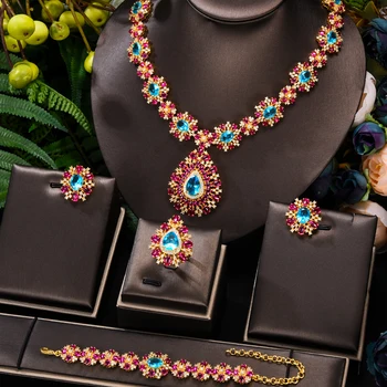 Luksuzni Smaragdi Romantično Sladko 4PCS Ogrlico, Uhane Bangle Obroč, nakit Sklopov za ženske Indijski Poroka Poročni Nakit Sklopov Darilo