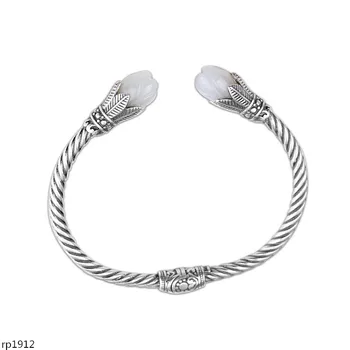 KJJEAXCMY Boutique nakit Tajski srebro ročno izdelana zapestnica S925 sterling srebrni nakit ženske magnolija cvet in jade zapestnica