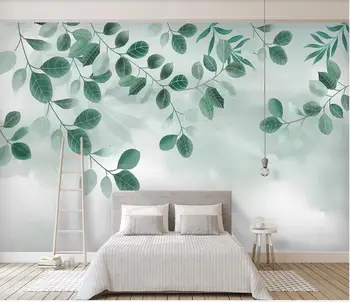 XUESU ozadje po Meri steno krpo majhno sveži zeleni listi rastlin, akvarel TV ozadju stene