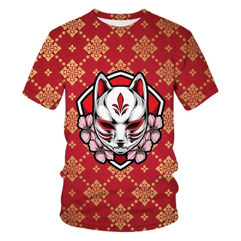 Moda Fox demon masko 3D Tiskanih moška T-Shirt Poletje Priložnostne Kratek Rokav O-Neck Zgornji del Prevelike Majice Moške Oblačila Tees