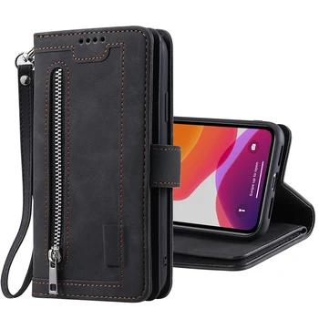 Retro vsestransko Zadrgo Devet Sim Zaščitna torbica za iPhone13 12 Denarnice Slog Primeru Telefon za iPhone X 12 XR PRO MAX Primeru Telefon