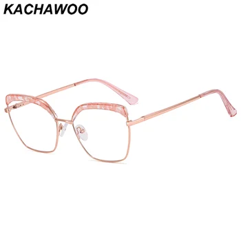Kachawoo kovinski tr90 očal okvir kvadratnih ženske retro slogu modra svetloba blokiranje očala mačka oči ženski okras roza vzorec