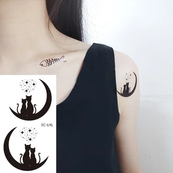 1Pc Mačka Luna Nepremočljiva Začasne Tetovaže Nalepke Žensko Telo Prst Tetovaže Black Rose Cvet Art Flash Ponaredek Tetovaže Moški