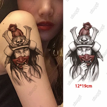 Nepremočljiva Začasni Tattoo Nalepke Japonski Gejša Masko Dekle Sova Bojevnik Krila, Telo Roko Zapestje Flash Tattoo Ponaredek Tatto Ženske Moški