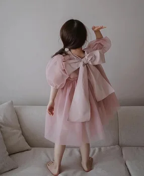 2022 Poletje Korejski Neto Rdeče Francoski Princesa Obleko Nazaj Lok Dekle Obleko Roza Dekle Srce Preja Krilo
