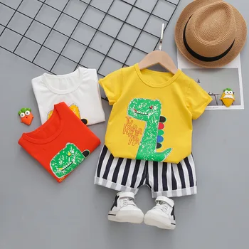 Baby Komplet Poletnih Oblačil 2021 Novega Dinozavra Slog Bombaža T-majica+hlače 2pcs Otroci Fant Trenirka Za Bebes Obleke