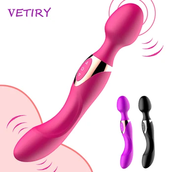 VETIRY Močan Velik Vibrator za G-spot Klitoris Stimulator Dvojno Glavo Vibrator za Ženske Čarobno Palico Spola Igrače, Ženska Masturbacija