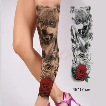 Nepremočljiva Začasni Tattoo Nalepke volk, sova gozd rose cvet Polno Roko živali Tattoo Nalepke Flash Ponaredek Tatto, da Človek Žensk, otrok