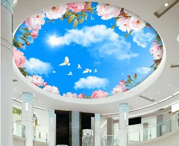 stropne freske ozadje po meri, 3d photo steno papir za stropni Beli oblaki roza cvet strop steno papirjev doma dekor 3d