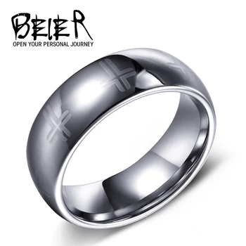 Beier 100% Pravi MODNI Vroče Prodaje KRALJESTVU NAS 8 mm srebrna barva vrh kakovosti Križ Volfram Obroč Polirani Moški Poročni prstan W006