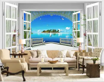3d ozadje po meri, 3d stenske freske ozadje okna 3D Morju Otok TV ozadju stene 3d dnevna soba fotografijo za ozadje