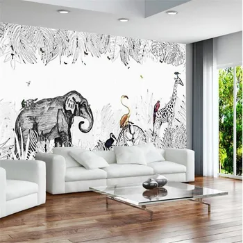 Milofi po meri 3D ozadje zidana enostavno ročno poslikano majhne sveže slon, žirafa Evropski TV ozadju stene