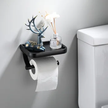 Punch-brezplačno Aluminij Zlitine Toaletni Papir Držalo Kopalnica Wall-mounted Toaletni Papir Držalo za Telefon Polica Brisačo Trak Police Dodatki