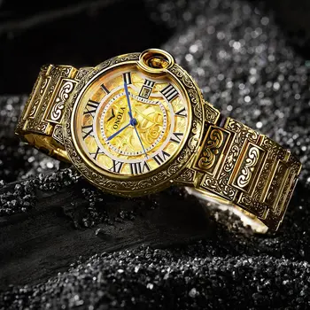 ONOLA ON3813 trgovske znamke Gledati Proizvajalec Luksuznih Watch Zlato Vgravirana Watch Retro Design Votlih Vzorec Relogio Masculino