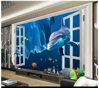 Po meri foto ozadje 3d freske tapete za stene, 3 d 3D okno iz morja svetu dolphin TV ozadju stene dokumentov