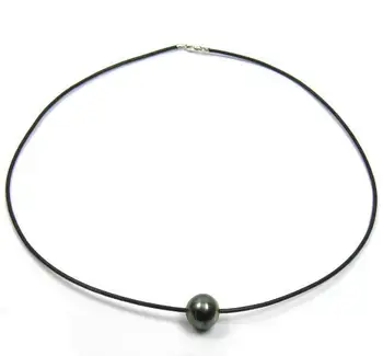 11-12 mm naravnih tahitian črna biserna ogrlica, 18 inch usnje verige