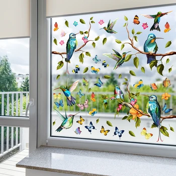 Podružnica Hummingbird Metulj Elektrostatično Stekleno Okno Ozadje dvostranski Visual Dekoracijo Zid Prilepite