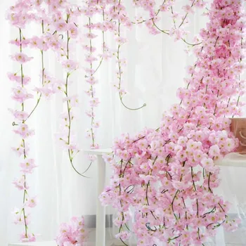 200 cm Sakura Češnja Rattan Poroko Arch dekoracijo Trte, Umetno cvetje Doma stranka dekor Svile Ivy steni Visi Venec Garland