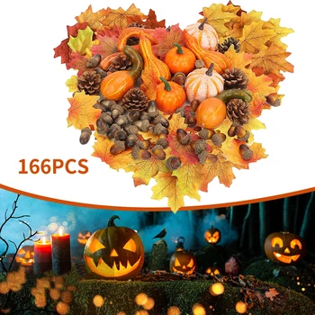 166Pcs Mini Umetno Javor Listje, Želod Pene določenega Modela Simulacije Pumpkin Halloween Mehurček Bor Cone Jesenski Zahvalni Dekor
