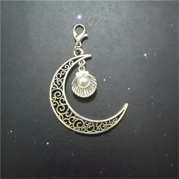 1 Kos Velika Luna Starinsko Srebrne Barve Seashell Posnetek na Čar, ki je kot Nalašč za Ogrlico in Zapestnice, Pearl Čar