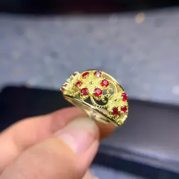rdeča barva obroča ruby obroč plemenito slog Ruby gemstone prstan royal house obroč zlato palted prstan rumene barve obroč darilo za rojstni dan