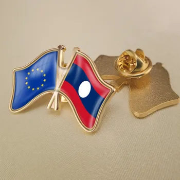 Evropske Unije in laoška ljudska Demokratična Republika Prečkal Dvojno Prijateljstvo Zastav Broška Značke broške