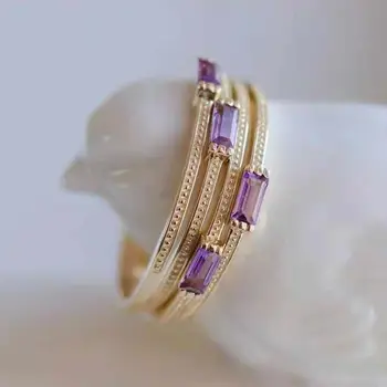 Novo izvirno oblikovanje geometrijskih vijolično kamen odpiranje nastavljiv prstan vrhunsko razkošje svetlobe čar ženske blagovne znamke srebrni nakit