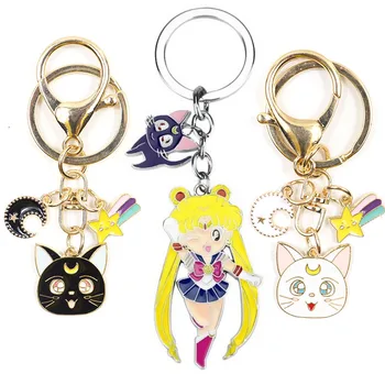 Star Luna Luna Mačka Keychain Otroštva Star Anime Dekle Keyrings Risanka Obesek Ključ Sponke Avto Vrečke Keyholder llavero Darilo