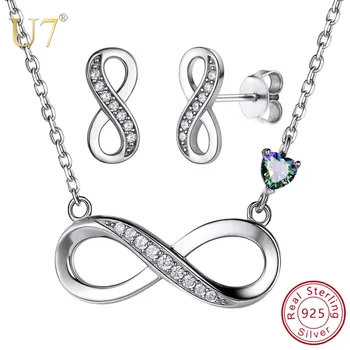 U7 925 Sterling Srebro Infinity Ogrlice Stud Uhani Kompleti Za Ženske, Dekleta Poročno Družico Izjavo, Nakit Sklopov SC241