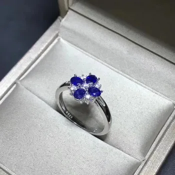 Weding Obroč Cvet Slog Naravnega pravi safir ring 925 sterling srebro Fine handworked nakit Prst obroči
