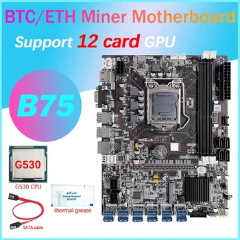 B75 12 Kartico GPU BTC Rudarstvo Matično ploščo+G530 CPU+Termalno Pasto+SATA Kabel 12XUSB3.0(PCIE) Reža LGA1155 DDR3 RAM MSATA