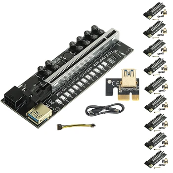 PCI-E 1X, Da 16X USB3.0 6PIN GPU Riser Card Z 12 Kondenzatorji In LED Luči VER018S Rudar Kartico Za BTC