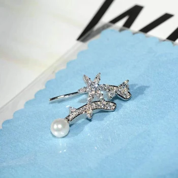 luksuzni oblikovalec nakita 925 sterling srebrni sneg veje ušesa klinov, elegantno in nežno biser uhani za ženske, Darilo