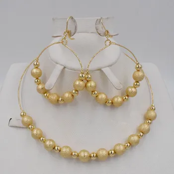 2021 New Visoke Kakovosti Moda Dubaj Nakit Set Zlato barvo Poroke Afriške Kroglice Nakit, ogrlica, uhani