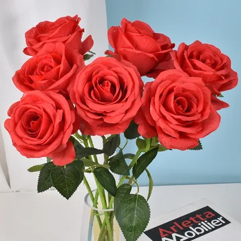 10pcs / veliko Svilenih Vrtnic Umetno Cvetje Ponaredek Šopek Rose Artificielle Za Poroko Doma Vrt Dekor Valentinovo Darilo